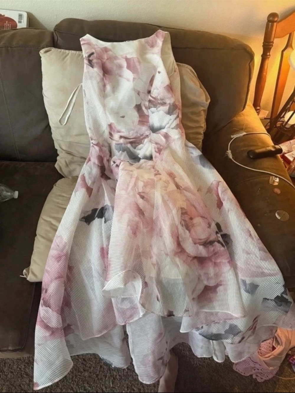 Elegant Pink Floral High-Low Prom Dress